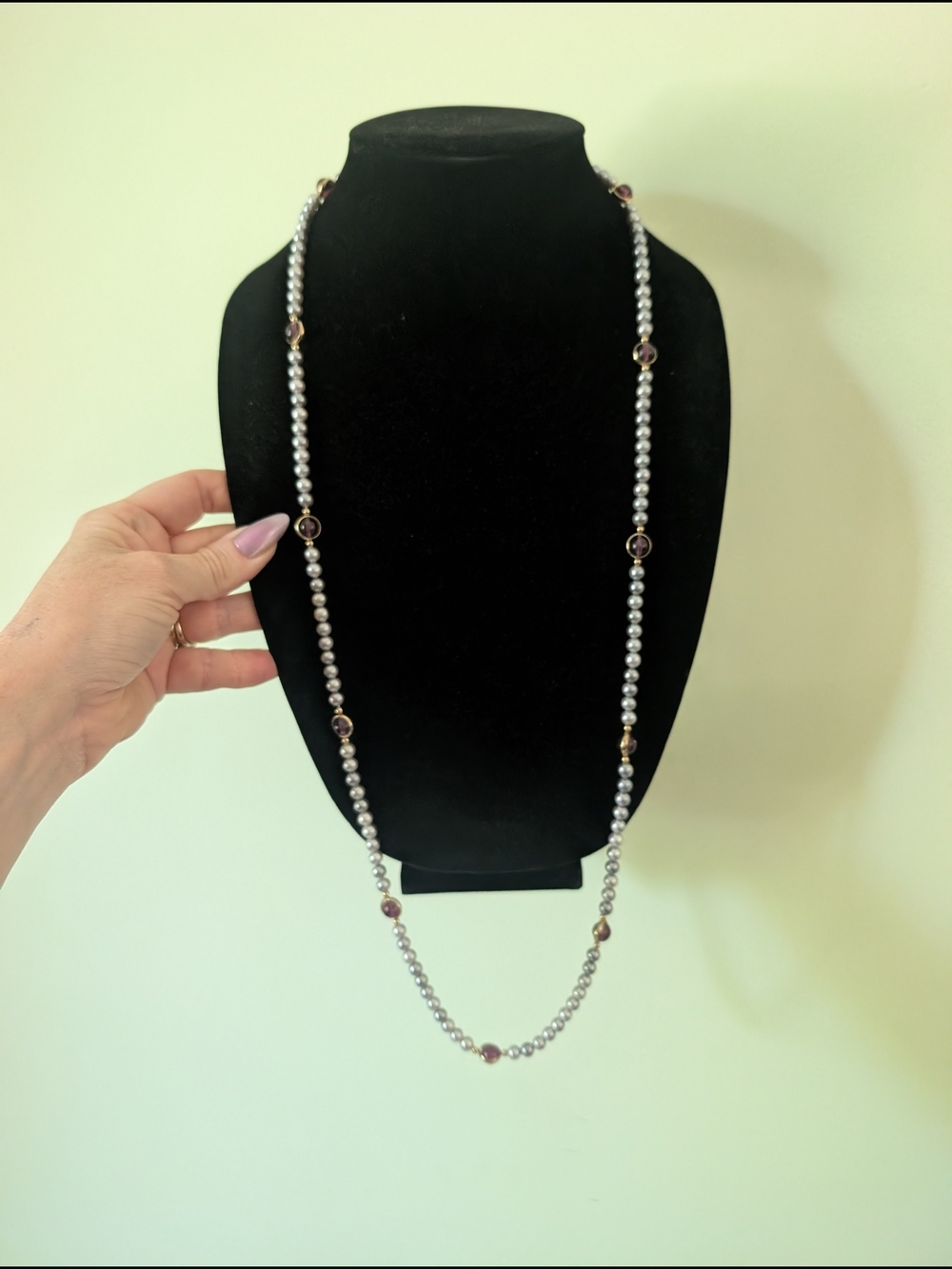 Classic Pearl and Garnet Station Necklace - Women's Jewelry - Picture 5 of 10
